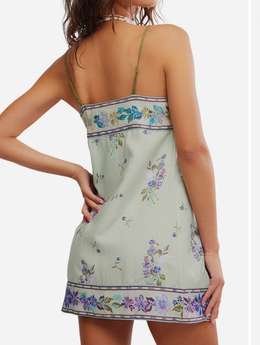 FREE PEOPLE BALI EMBROIDERY BORDER FLORAL MINI DRESS